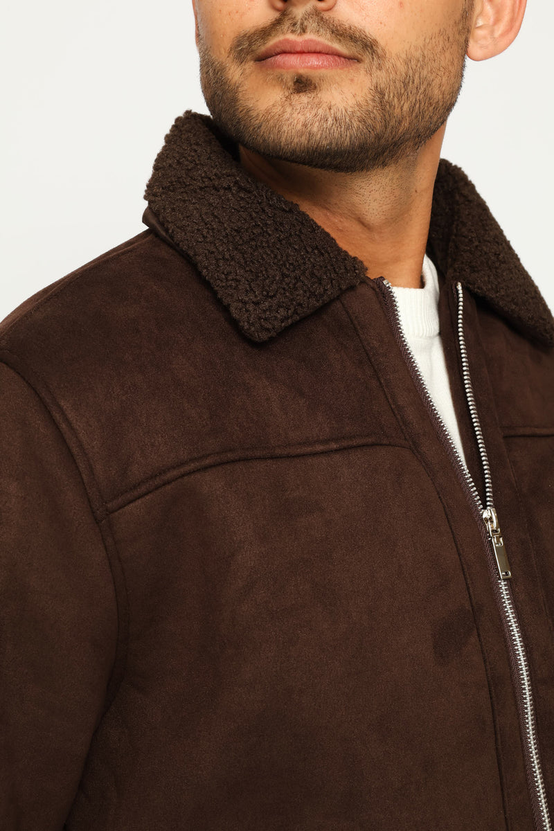 Long Sleeve Sherpa Jacket - Brown