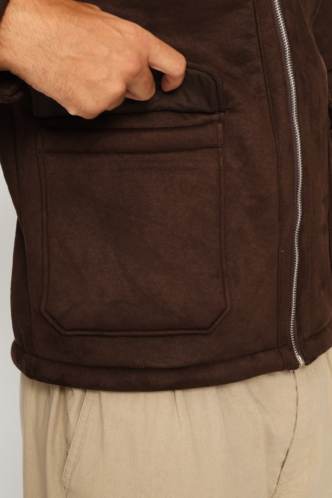 Long Sleeve Sherpa Jacket - Brown