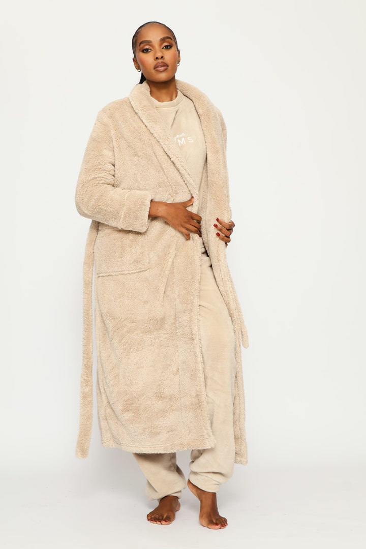 Fluffy Wrap Gown - Stone