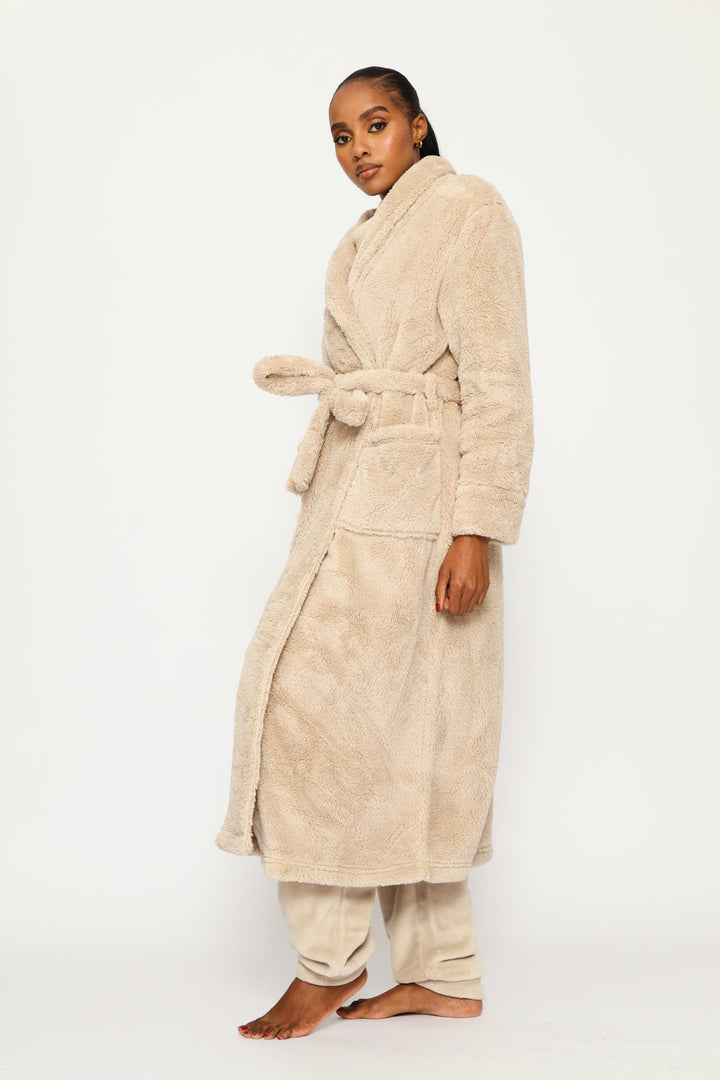 Fluffy Wrap Gown - Stone