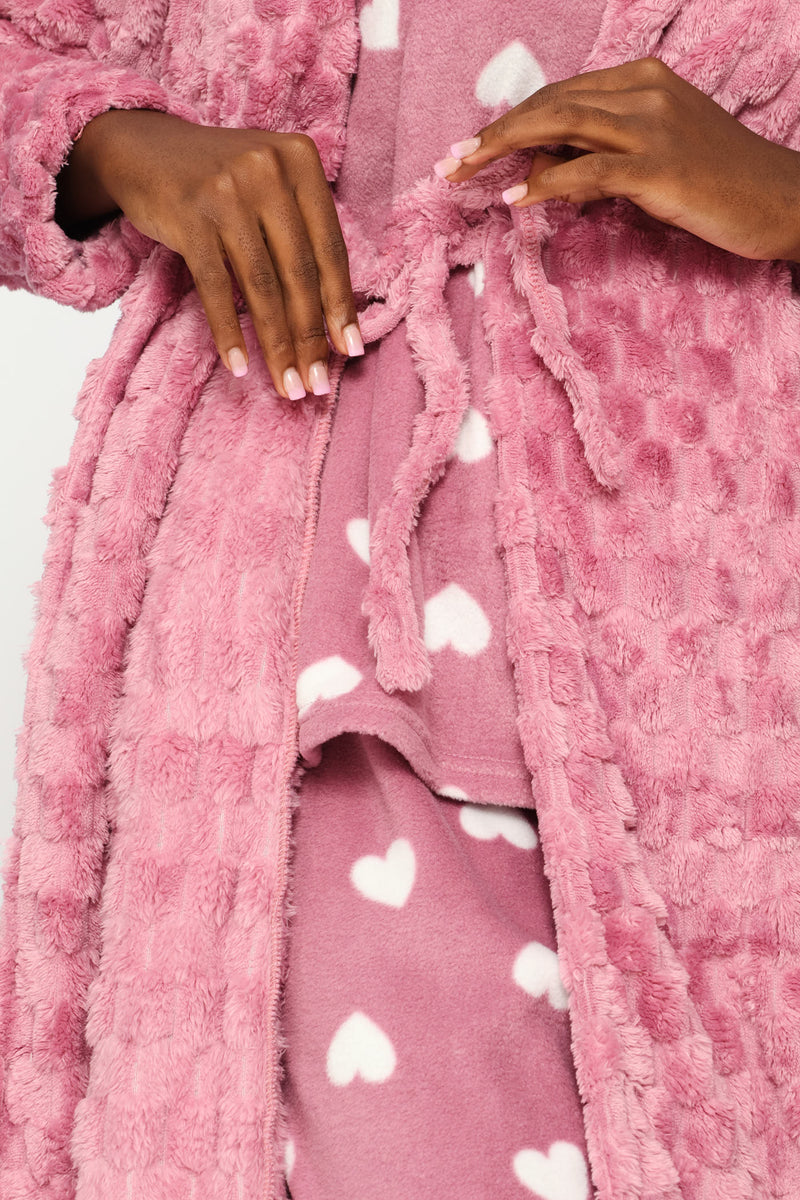 Embossed Chunky Waffle Wrap Gown - Purple