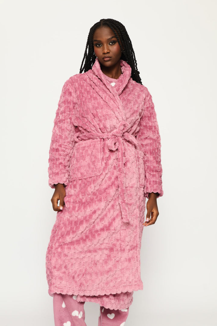 Embossed Chunky Waffle Wrap Gown - Purple