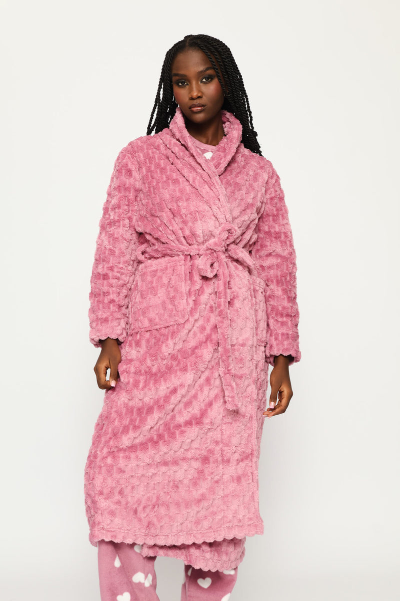 Embossed Chunky Waffle Wrap Gown - Purple