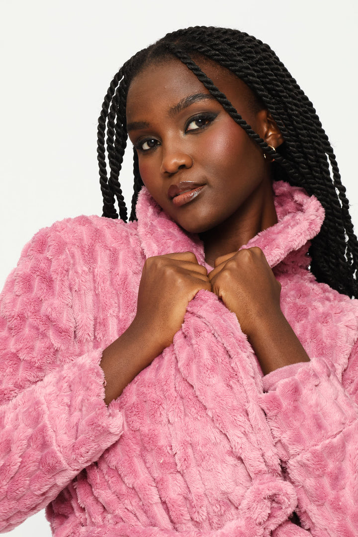 Embossed Chunky Waffle Wrap Gown - Purple