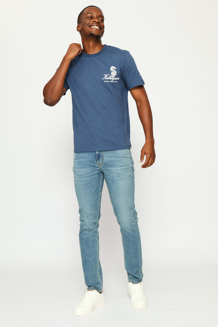 Dragon Bandana Front & Back Print Tee - Steel Blue