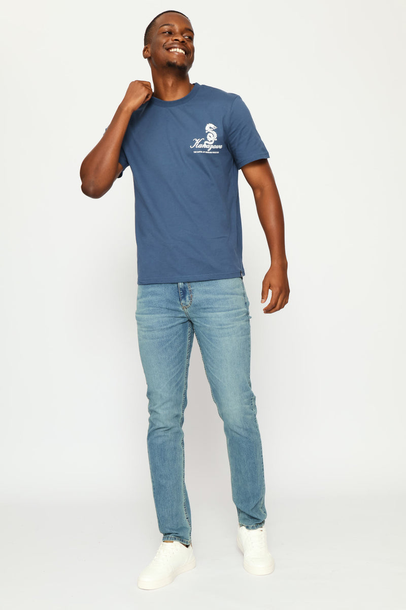 Dragon Bandana Front & Back Print Tee - Steel Blue