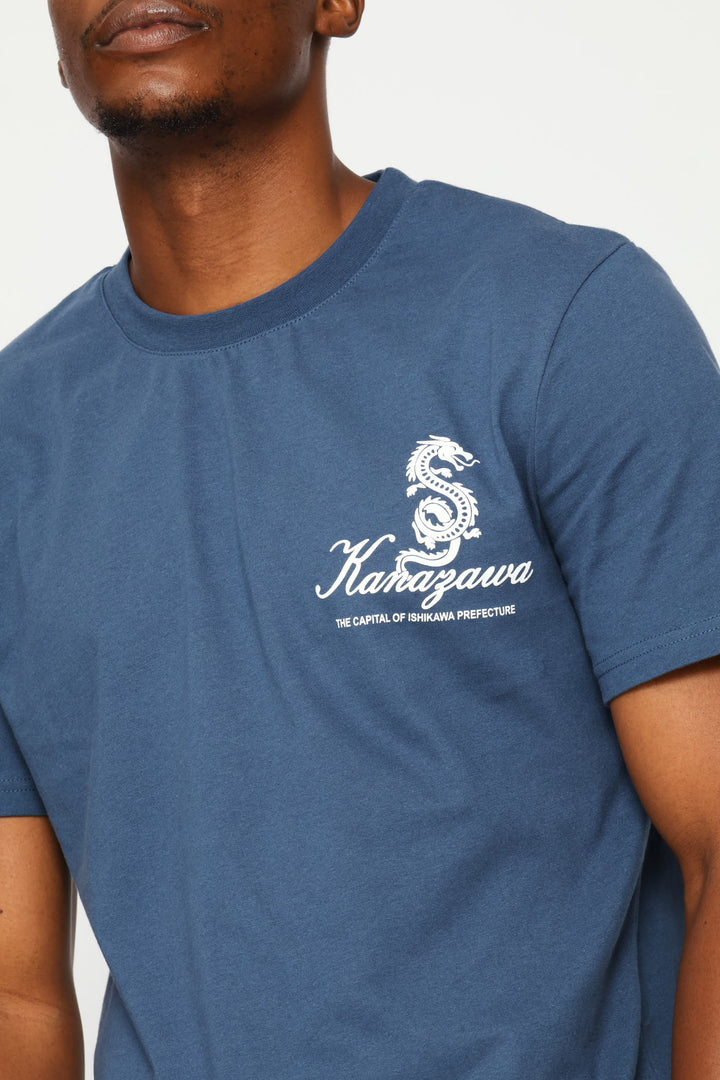 Dragon Bandana Front & Back Print Tee - Steel Blue