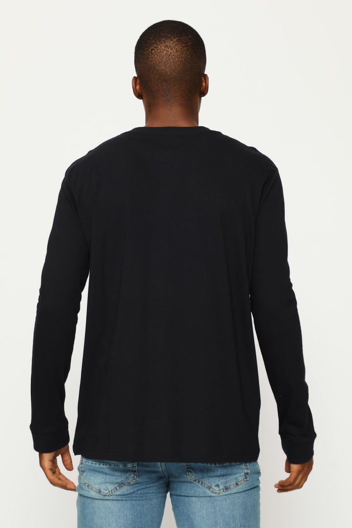 Long Sleeve Front Bear Print Tee - Black