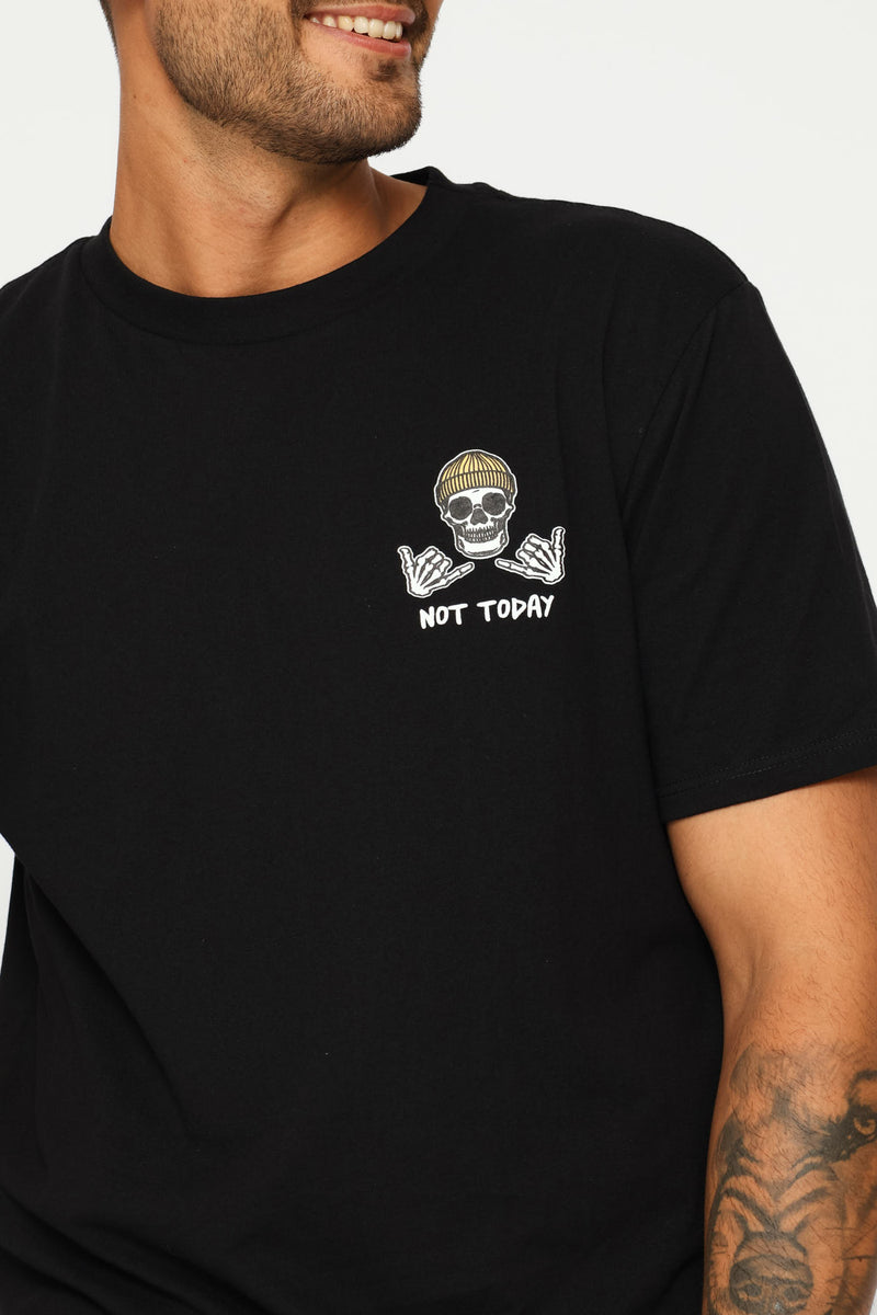 Skull Front Print Tee - Black