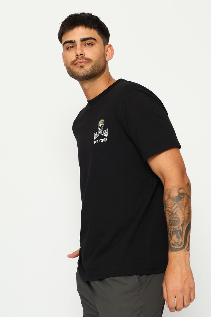Skull Front Print Tee - Black