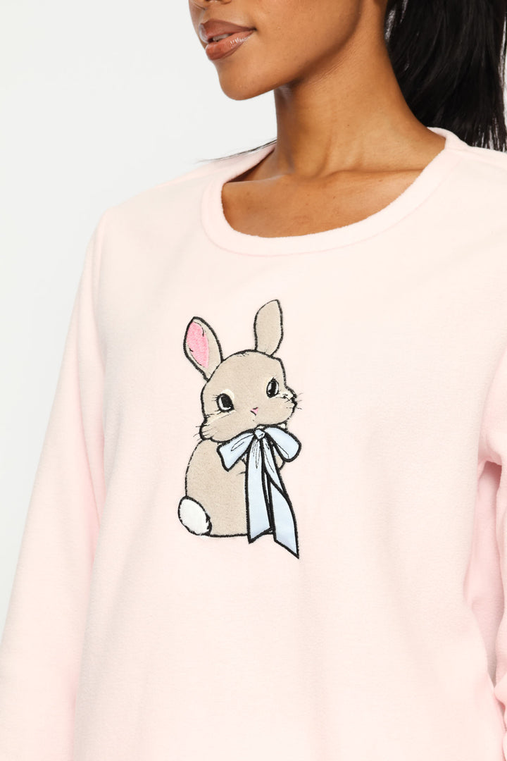 Bunnies Mother's Day Polar Fleece Sleep Set - Pink