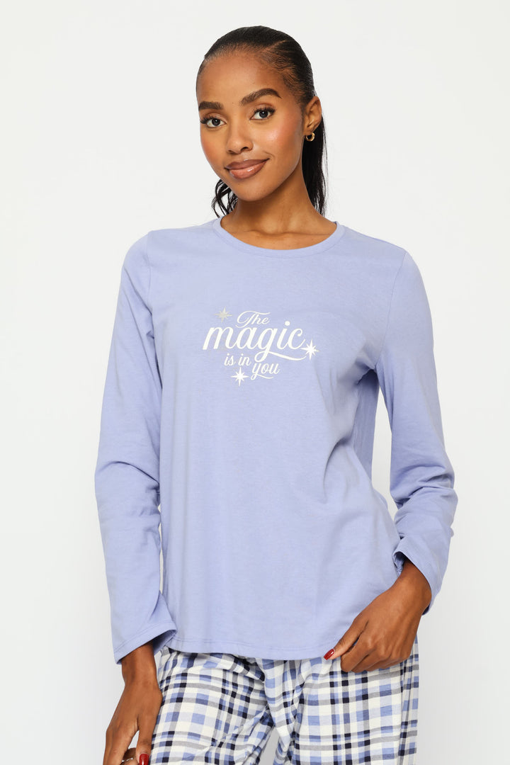 Long Sleeve Screen Foil Knit Tee - Purple