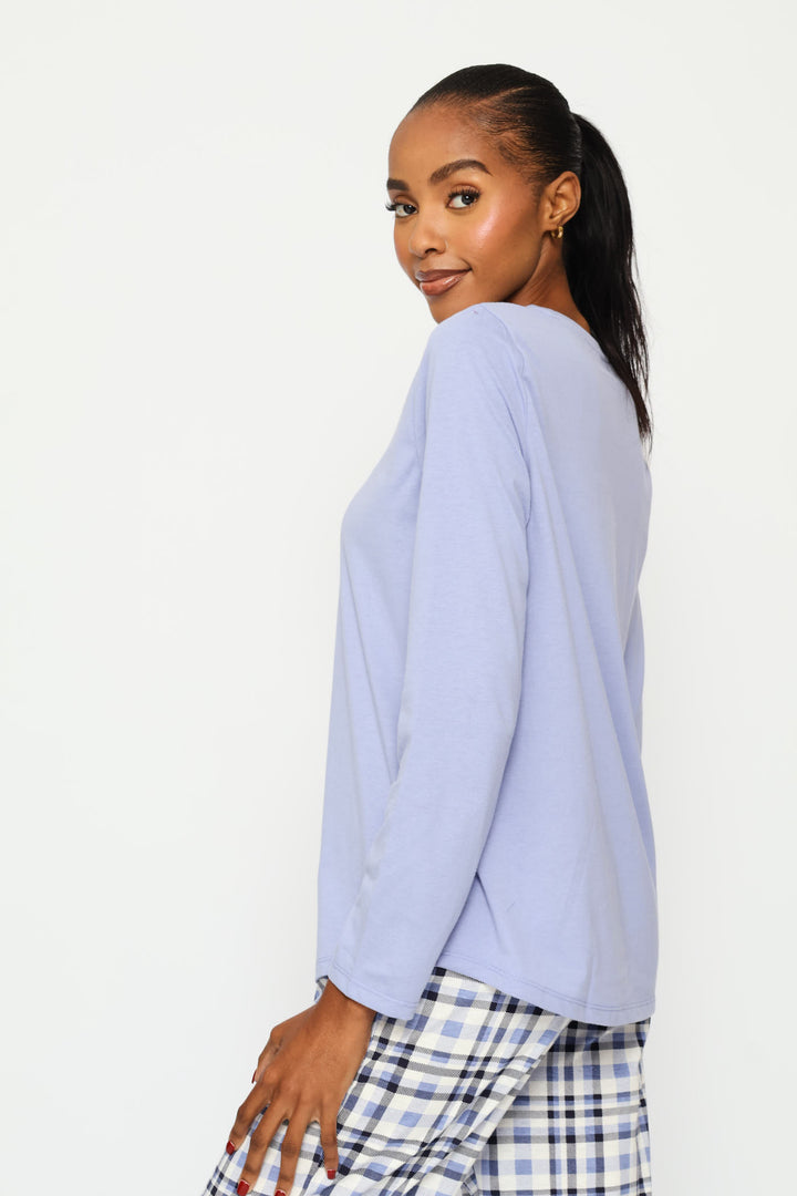 Long Sleeve Screen Foil Knit Tee - Purple
