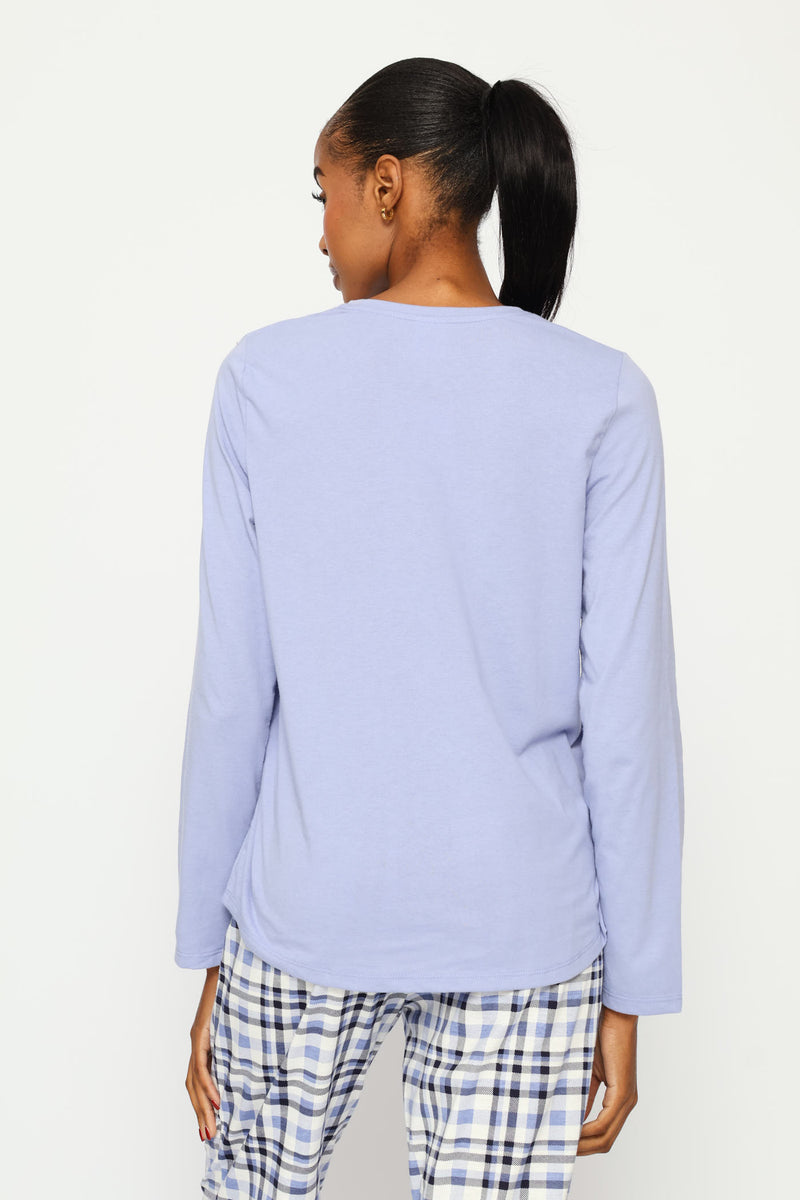 Long Sleeve Screen Foil Knit Tee - Purple