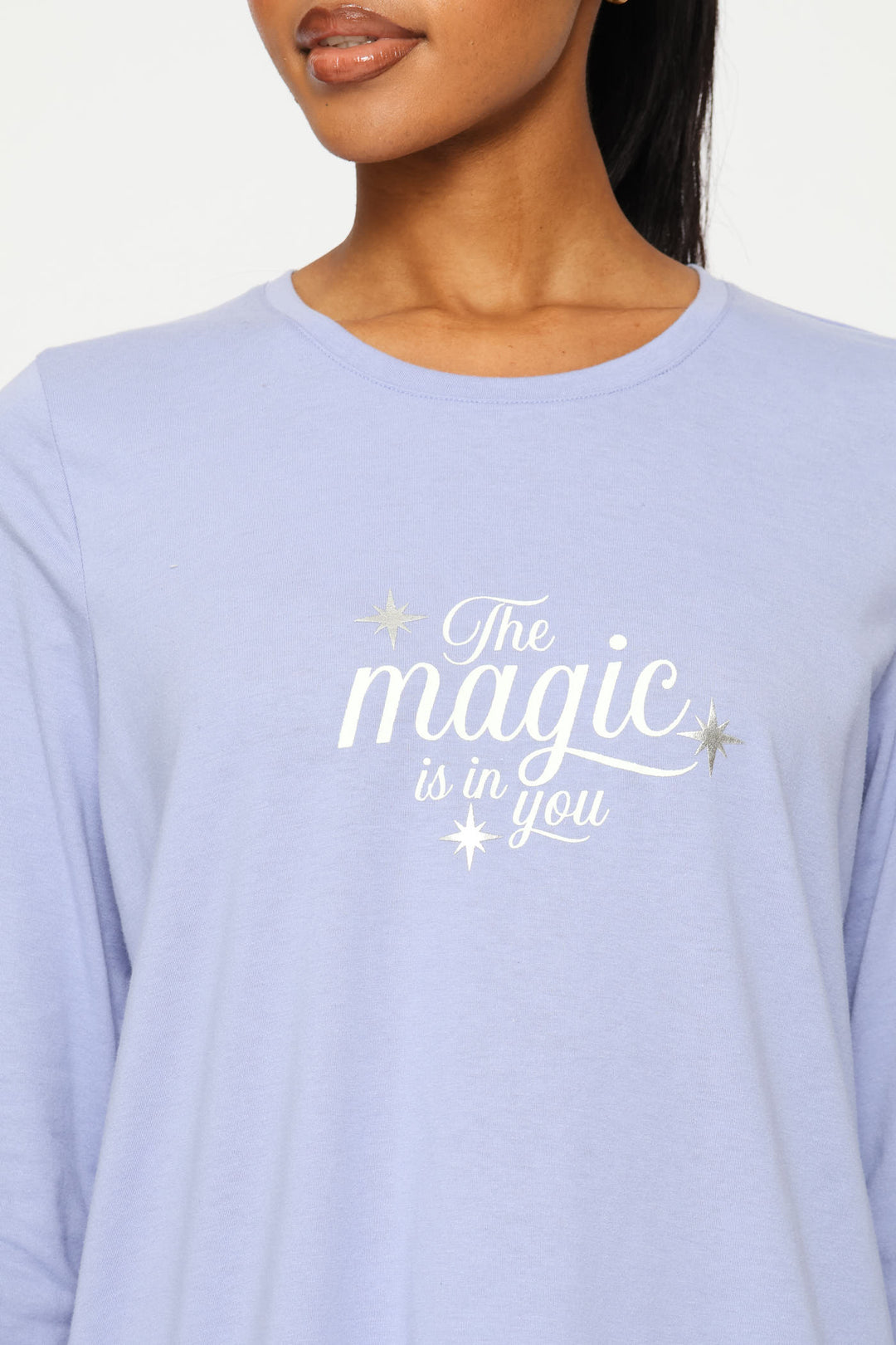 Long Sleeve Screen Foil Knit Tee - Purple
