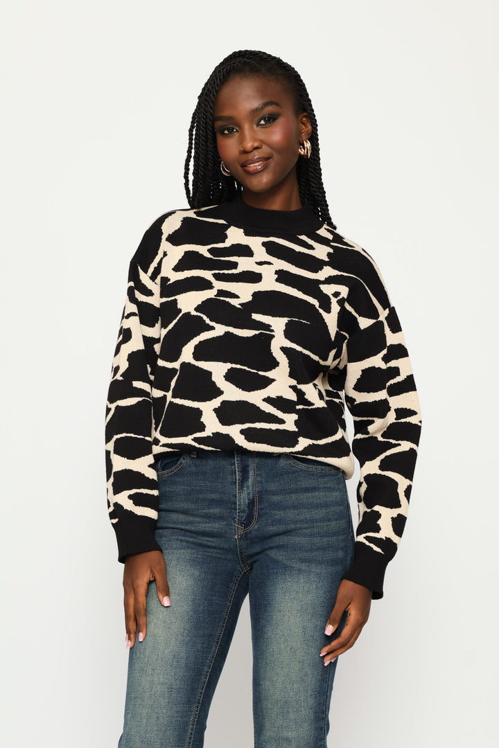 Abstract Monochrome Pullover - Black