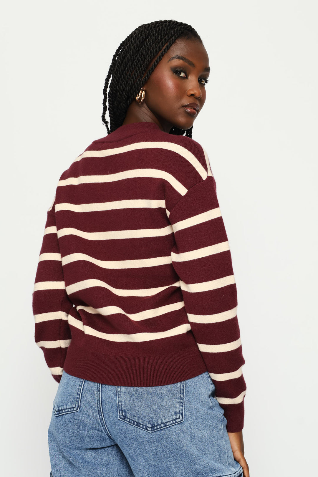 Luxe Academia Stripe Turle Pullover - Cream/Port