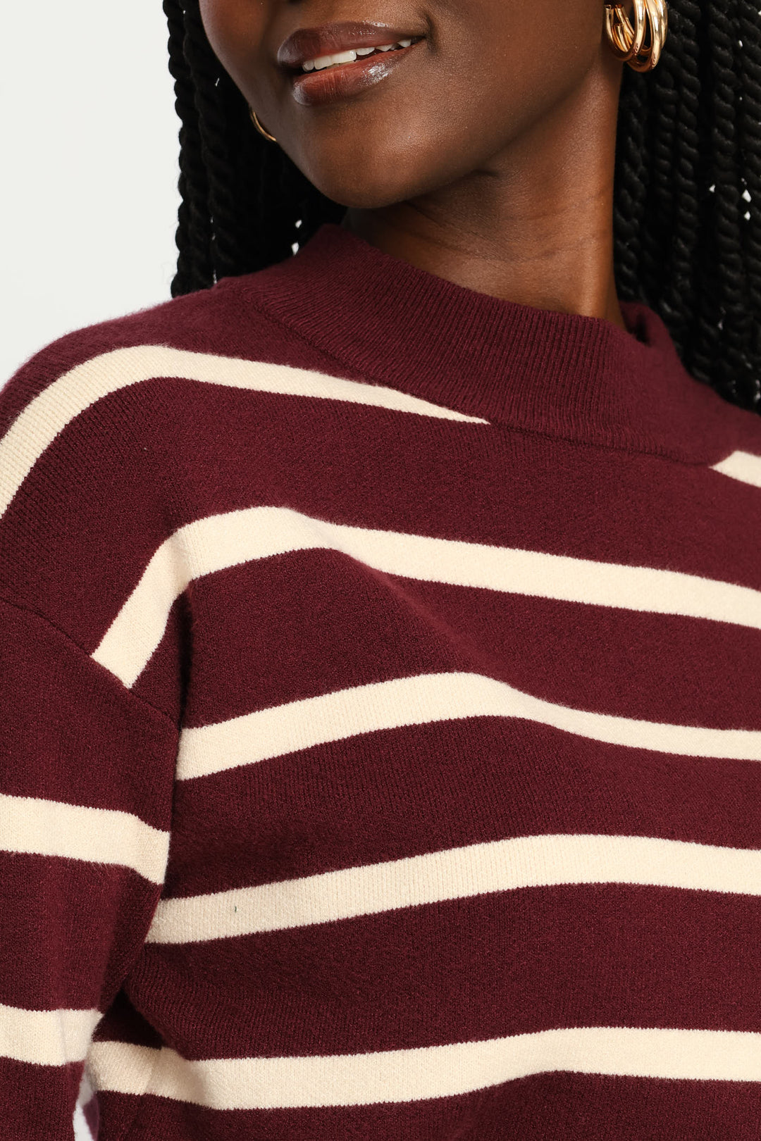 Luxe Academia Stripe Turle Pullover - Cream/Port
