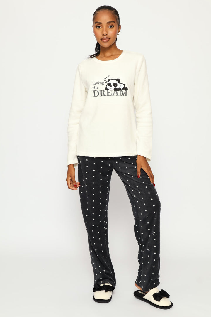 Mothers Day Panda Polar Fleece Set - White
