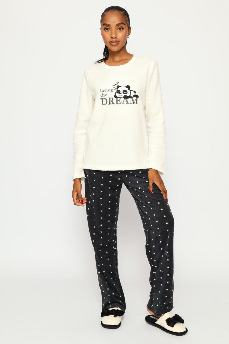 Mothers Day Panda Polar Fleece Set - White