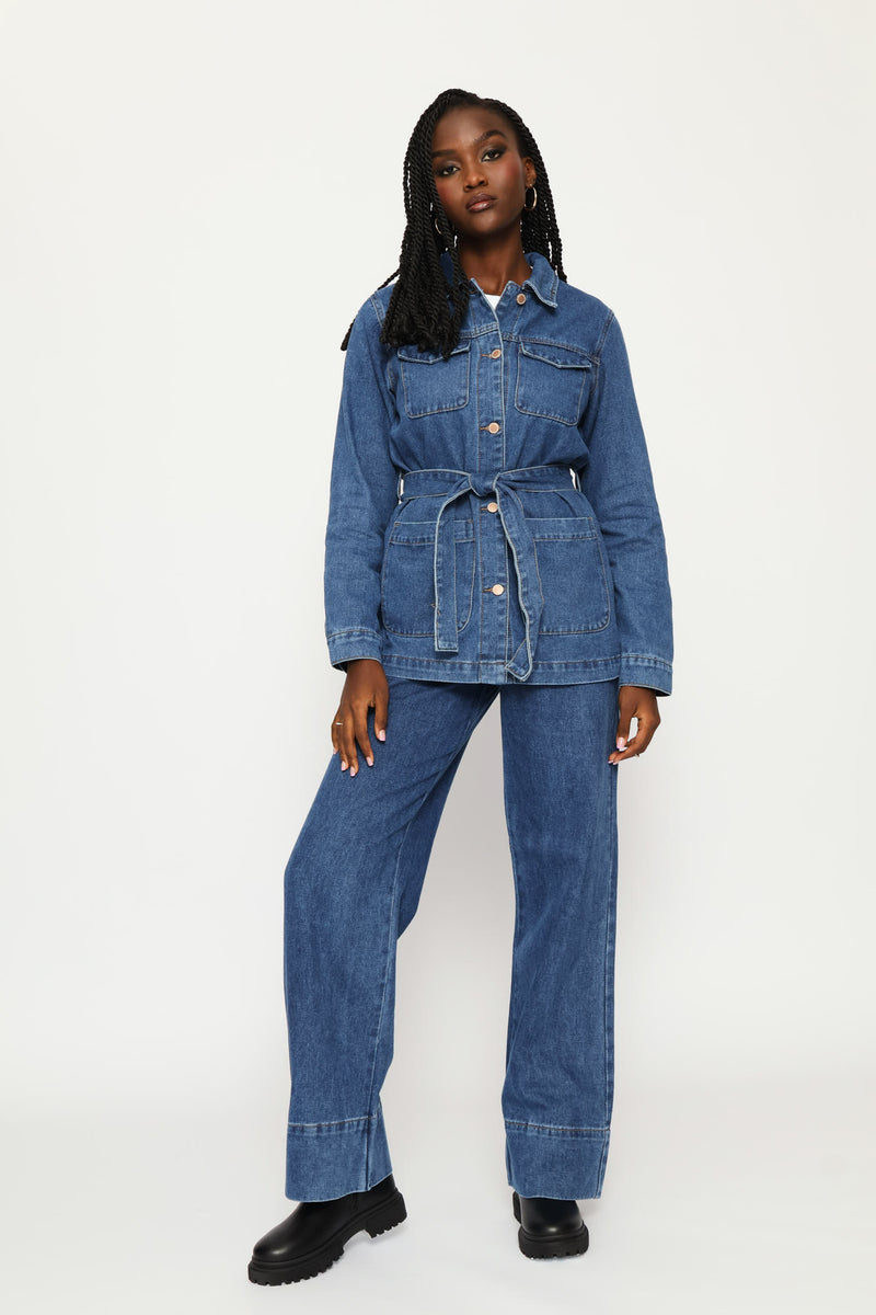 Hi-Rise Wide Hem Wide Leg Denim - Dark Wash
