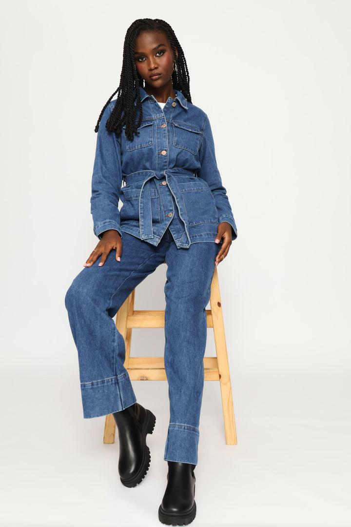 Hi-Rise Wide Hem Wide Leg Denim - Dark Wash