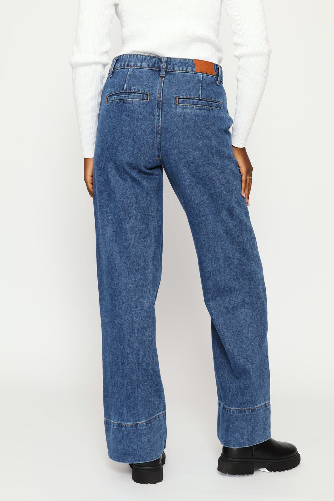 Hi-Rise Wide Hem Wide Leg Denim - Dark Wash