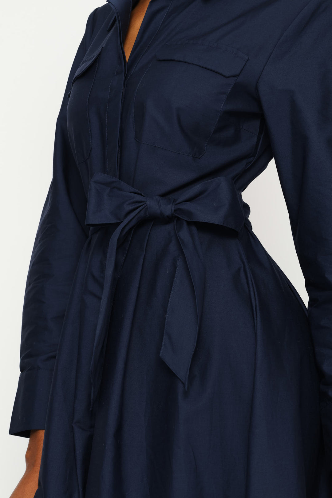Utility Pocket Fit & Flare Pleated Midaxi Shirt Dress - Navy