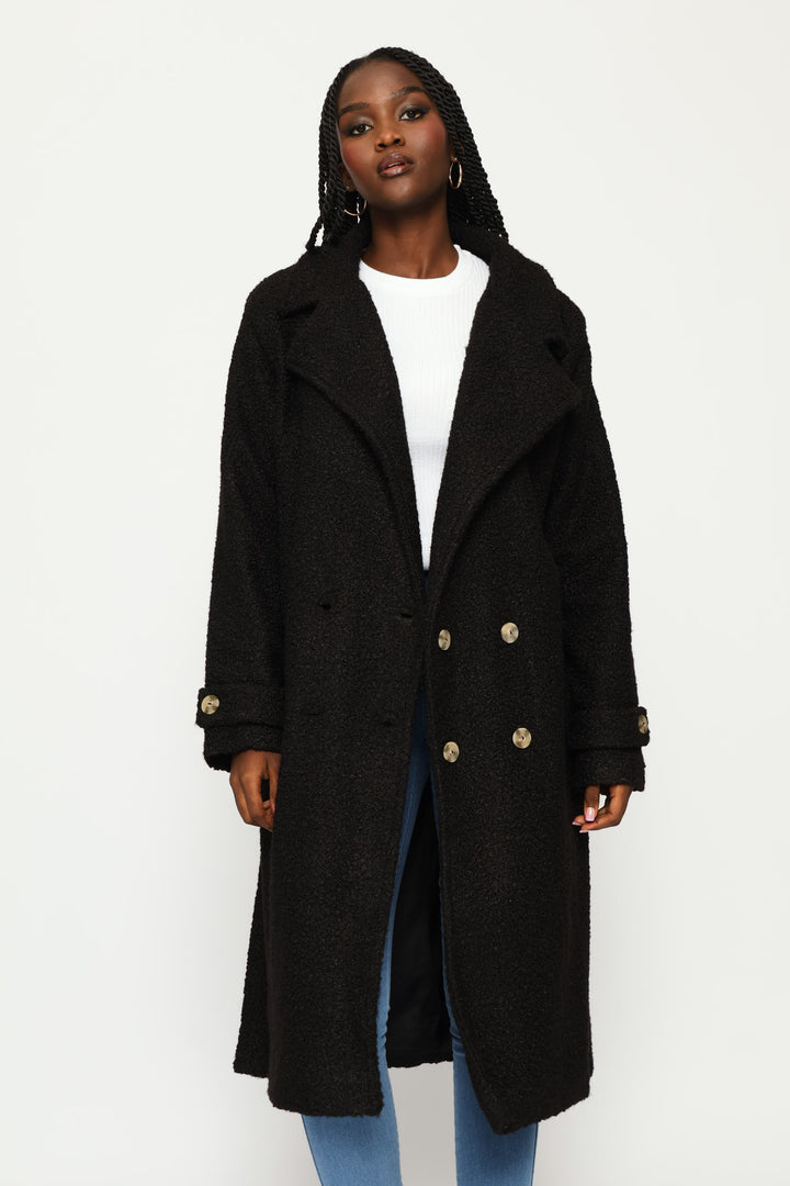 Long Length Boucle Lined Coat - Black