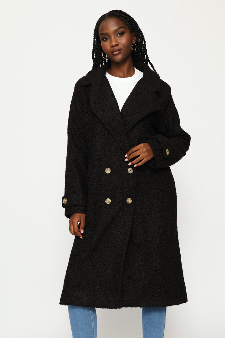 Long Length Boucle Lined Coat - Black