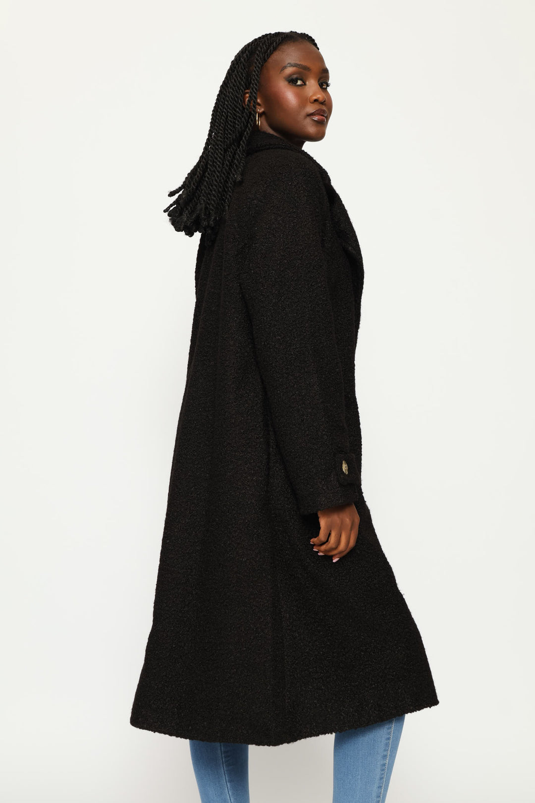 Long Length Boucle Lined Coat - Black