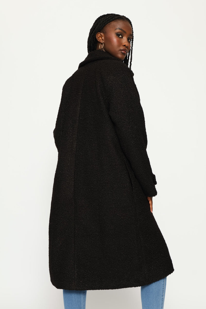 Long Length Boucle Lined Coat - Black