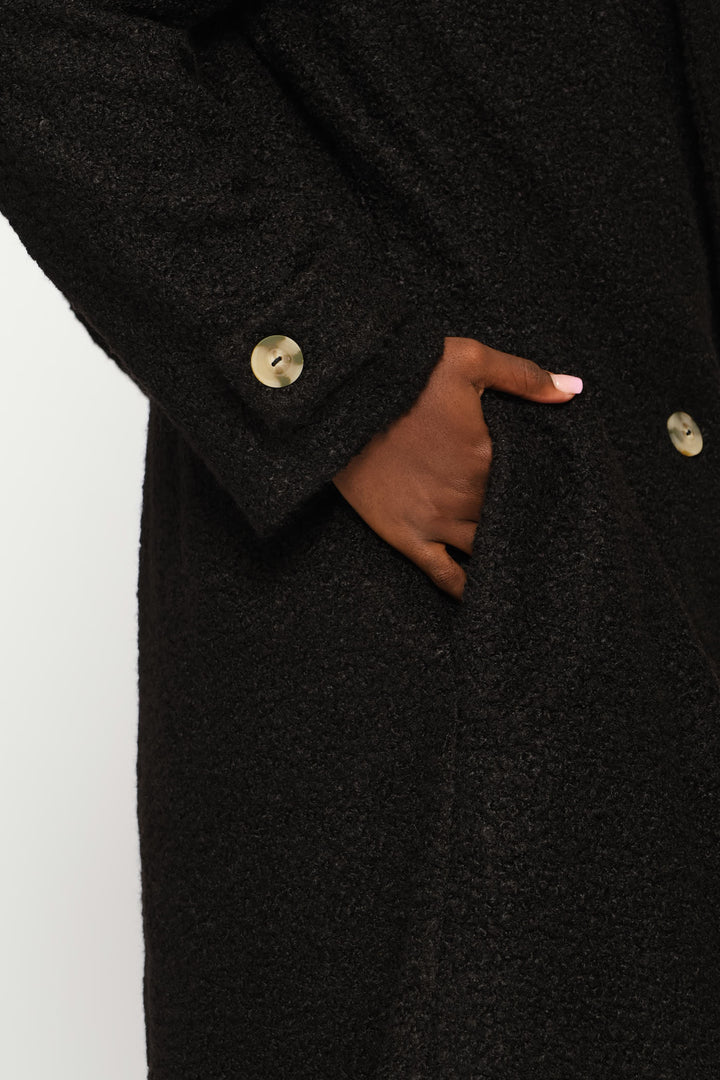 Long Length Boucle Lined Coat - Black