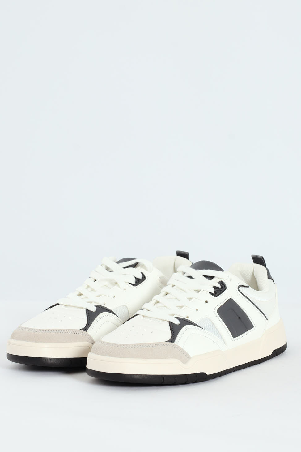Panelled Fashion Court Sneaker - White/Grey