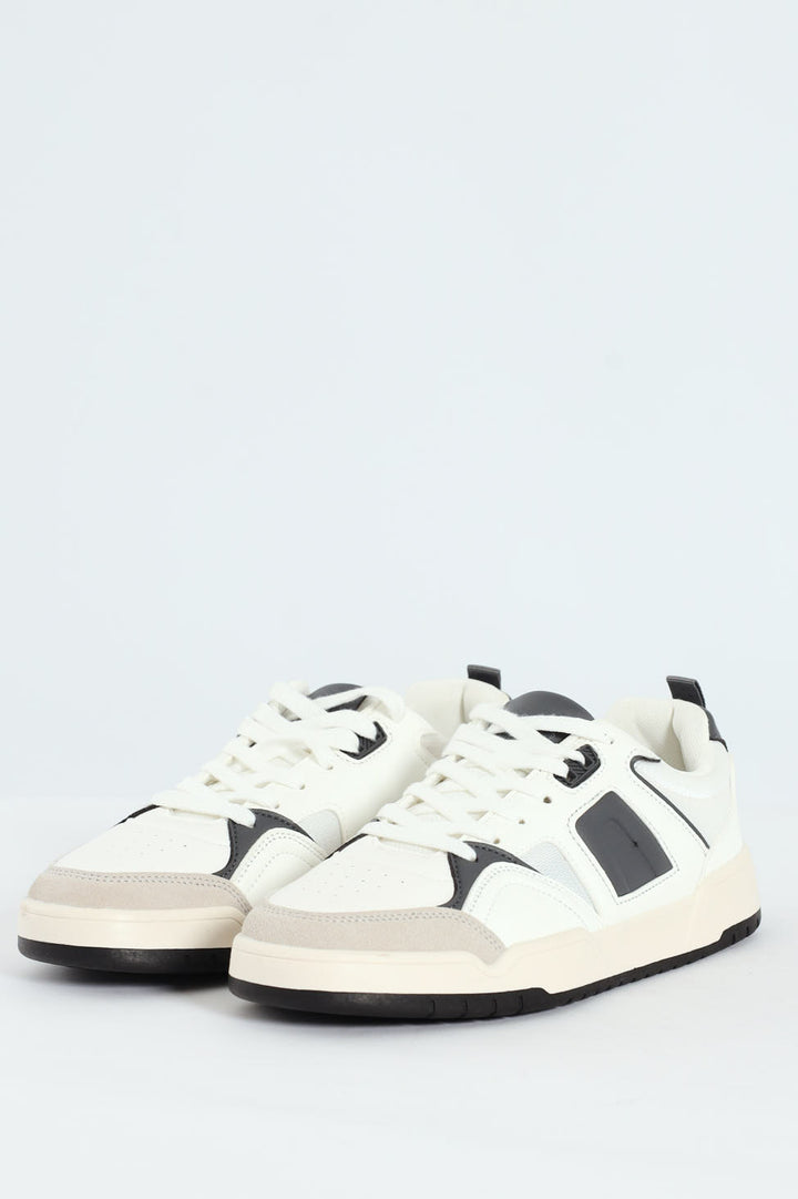 Panelled Fashion Court Sneaker - White/Grey