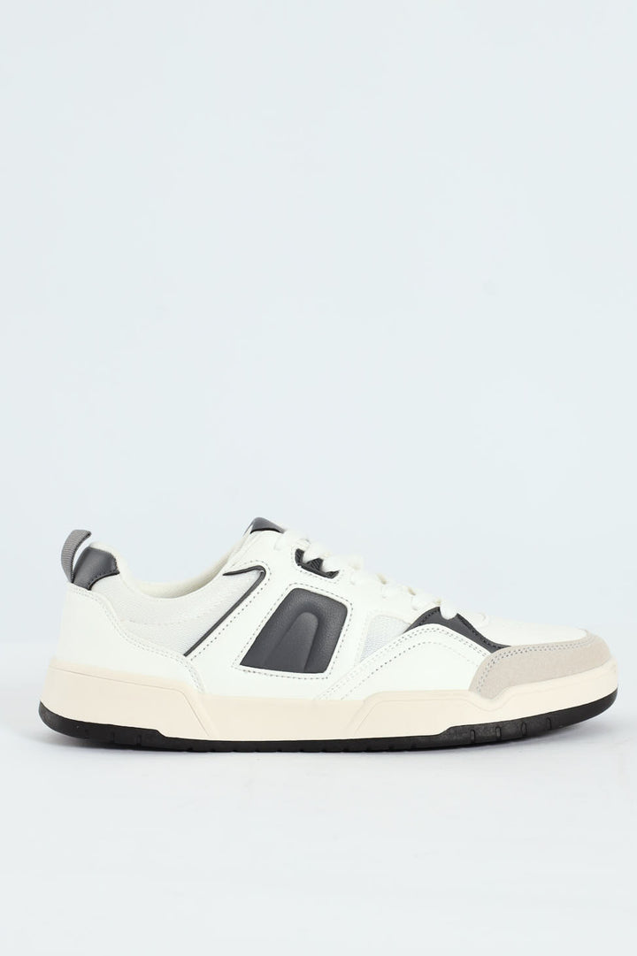 Panelled Fashion Court Sneaker - White/Grey