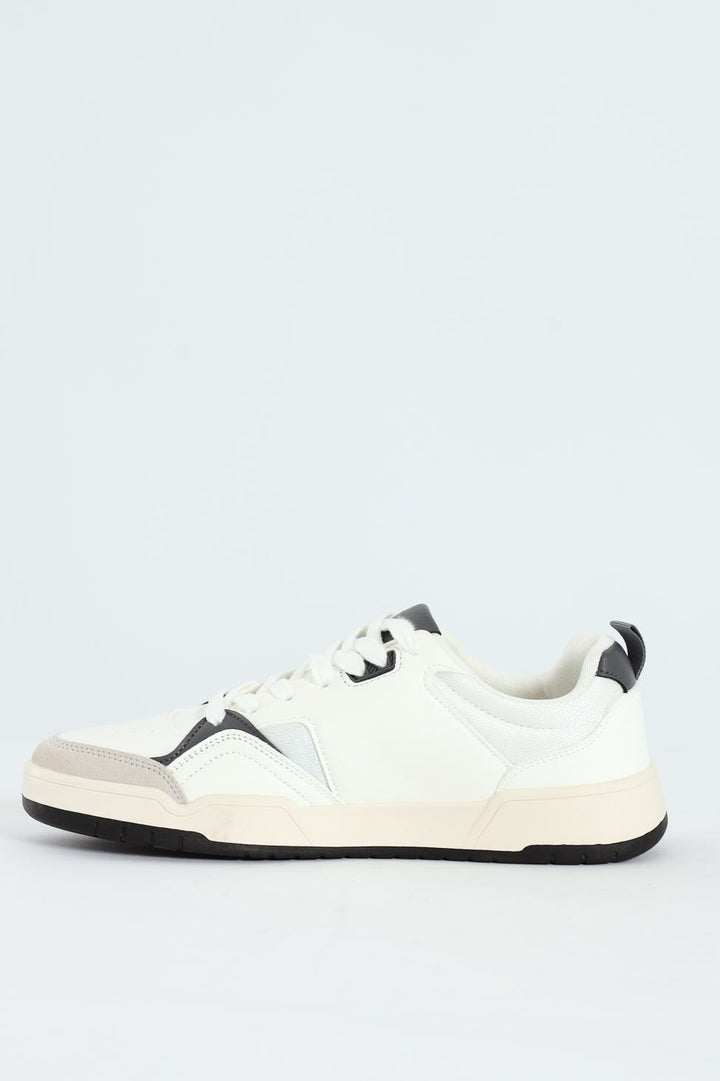 Panelled Fashion Court Sneaker - White/Grey