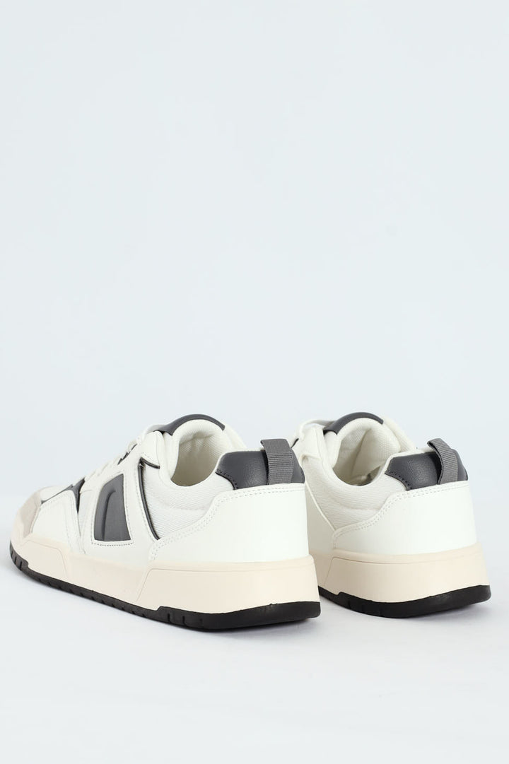 Panelled Fashion Court Sneaker - White/Grey