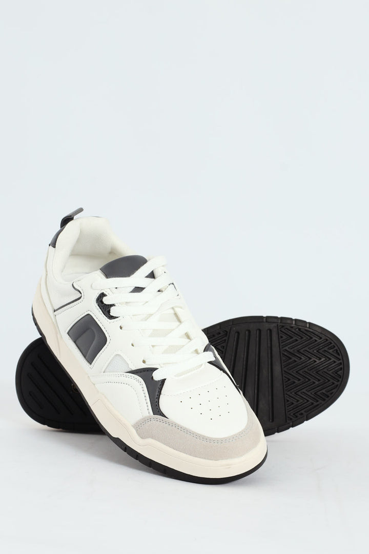 Panelled Fashion Court Sneaker - White/Grey
