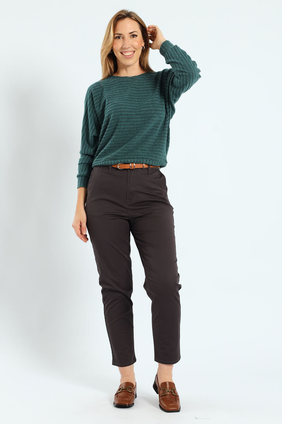 Dolman Sleeve Ribbed Top - Bottle Green