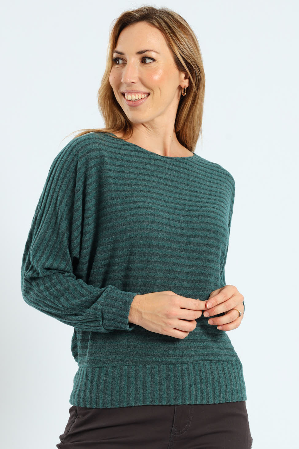 Dolman Sleeve Ribbed Top - Bottle Green