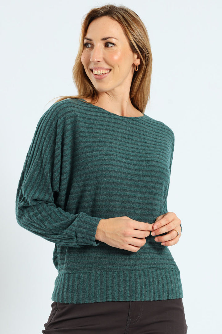 Dolman Sleeve Ribbed Top - Bottle Green