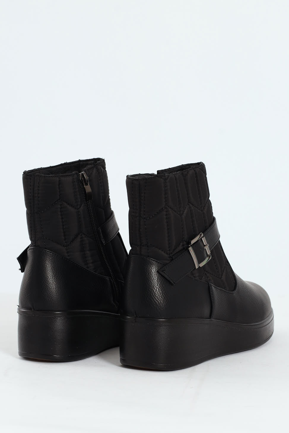 Yasmeen Quilted Buckle Wedge Ankle Boot - Black