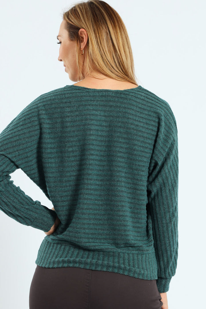 Dolman Sleeve Ribbed Top - Bottle Green