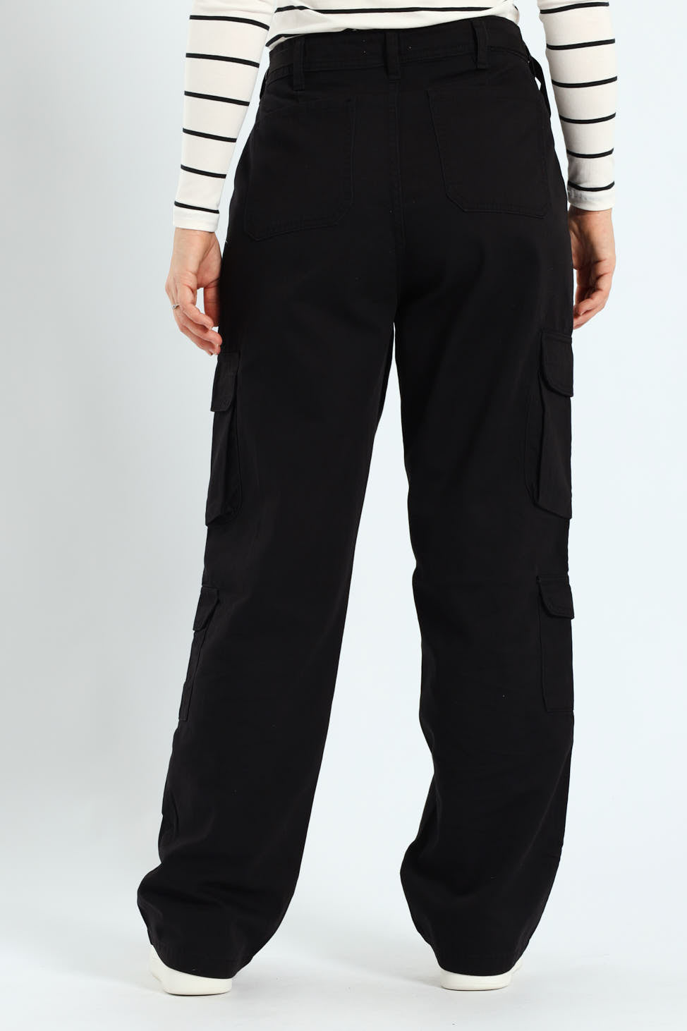 Twill Utility Wideleg Pants With Waist Tape Detail - Black