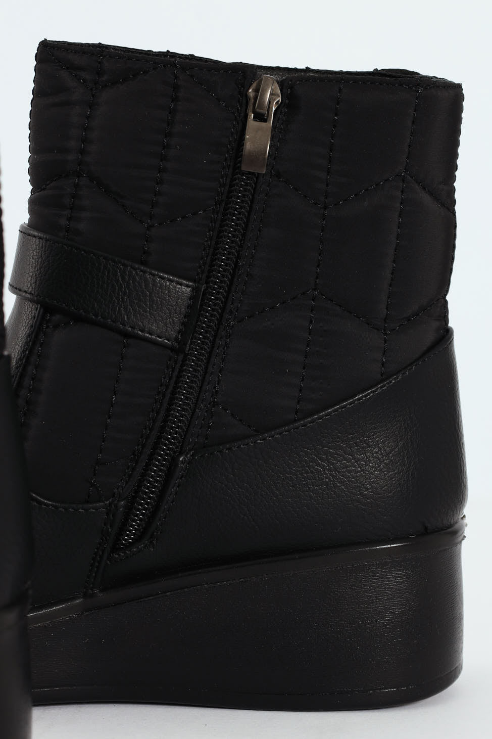 Yasmeen Quilted Buckle Wedge Ankle Boot - Black