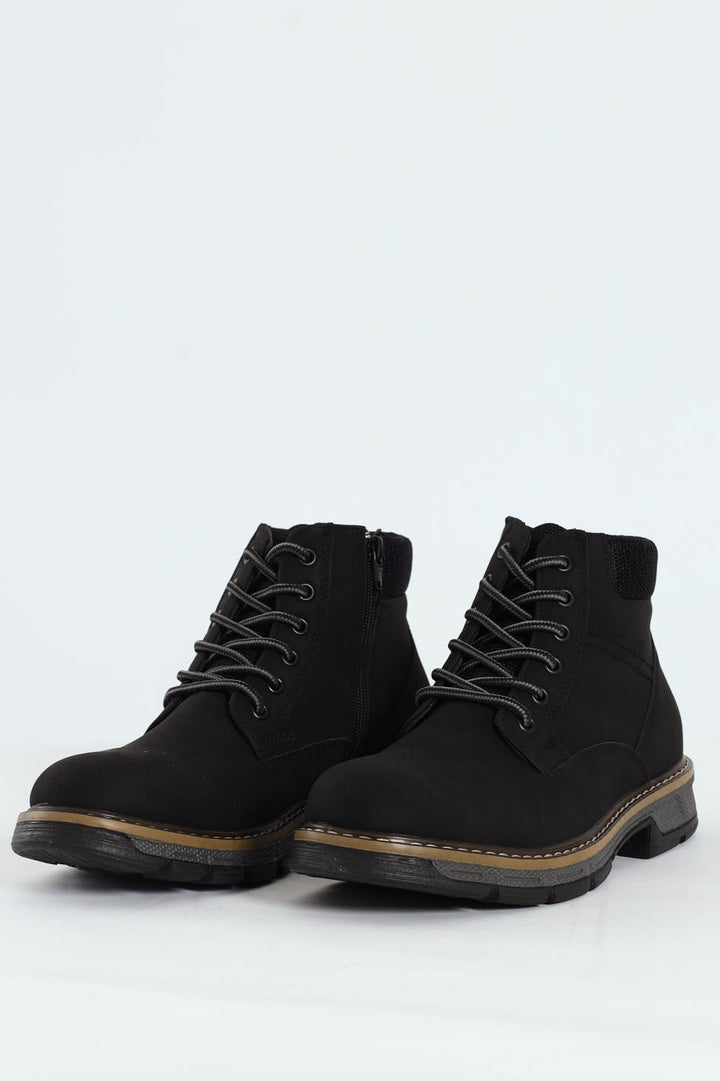 Lace Up Worker Boot - Black