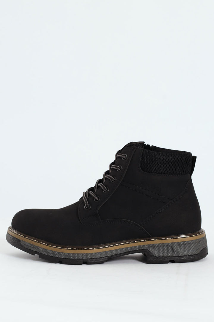 Lace Up Worker Boot - Black