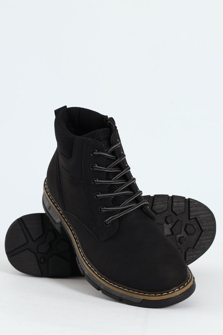 Lace Up Worker Boot - Black