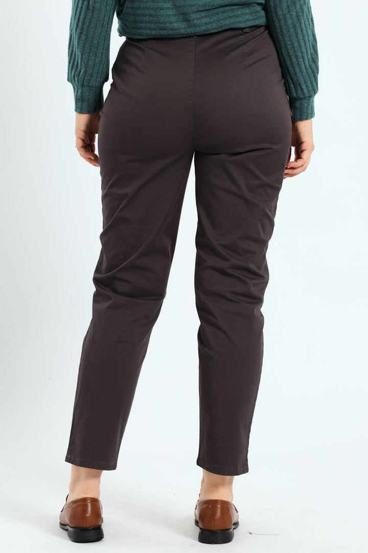 Chino Belted Sateen Pants - Dark Grey